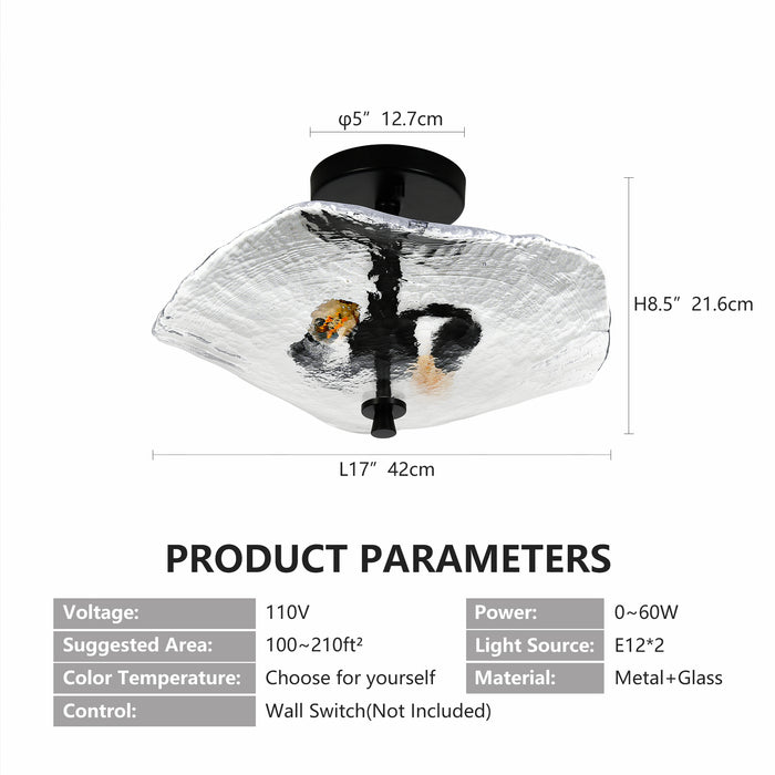 Ceiling Light Fixtures Flush Mount Indoor Outdoor Ceiling Light with Water Ripple Glass