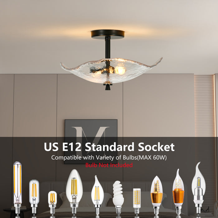 Ceiling Light Fixtures Flush Mount Indoor Outdoor Ceiling Light with Water Ripple Glass