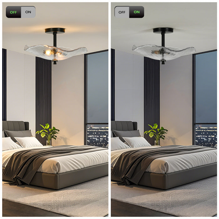 Ceiling Light Fixtures Flush Mount Indoor Outdoor Ceiling Light with Water Ripple Glass