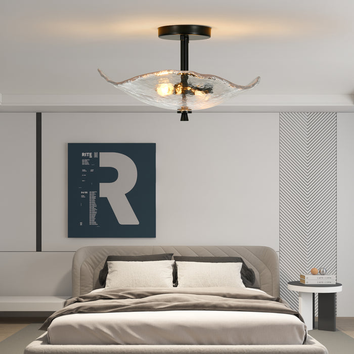 Ceiling Light Fixtures Flush Mount Indoor Outdoor Ceiling Light with Water Ripple Glass