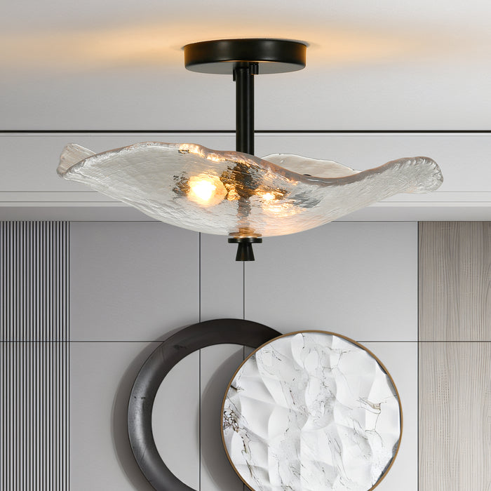 Ceiling Light Fixtures Flush Mount Indoor Outdoor Ceiling Light with Water Ripple Glass