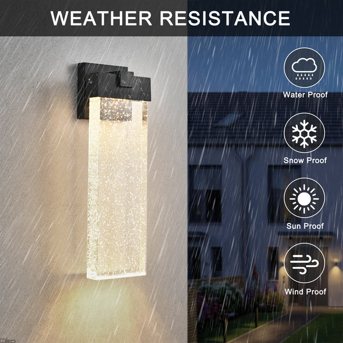 Modern Outdoor Wall Light Fixture Weatherproof LED Wall Sconce with Bubble Crystal Up and Down Lighting