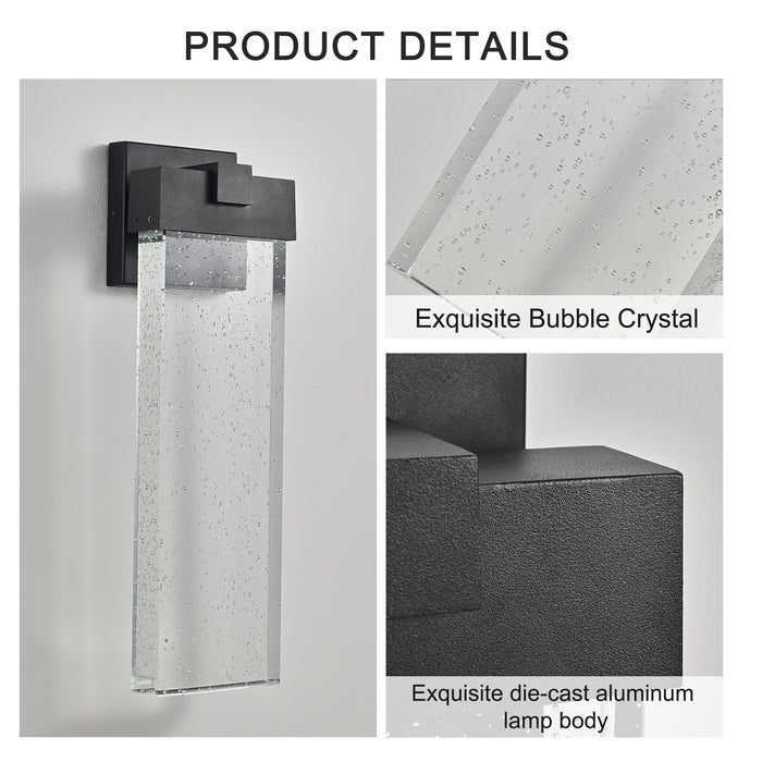 Modern Outdoor Wall Light Fixture Weatherproof LED Wall Sconce with Bubble Crystal Up and Down Lighting