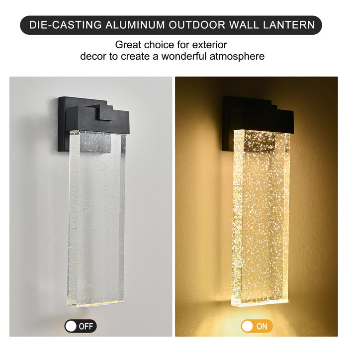 Modern Outdoor Wall Light Fixture Weatherproof LED Wall Sconce with Bubble Crystal Up and Down Lighting