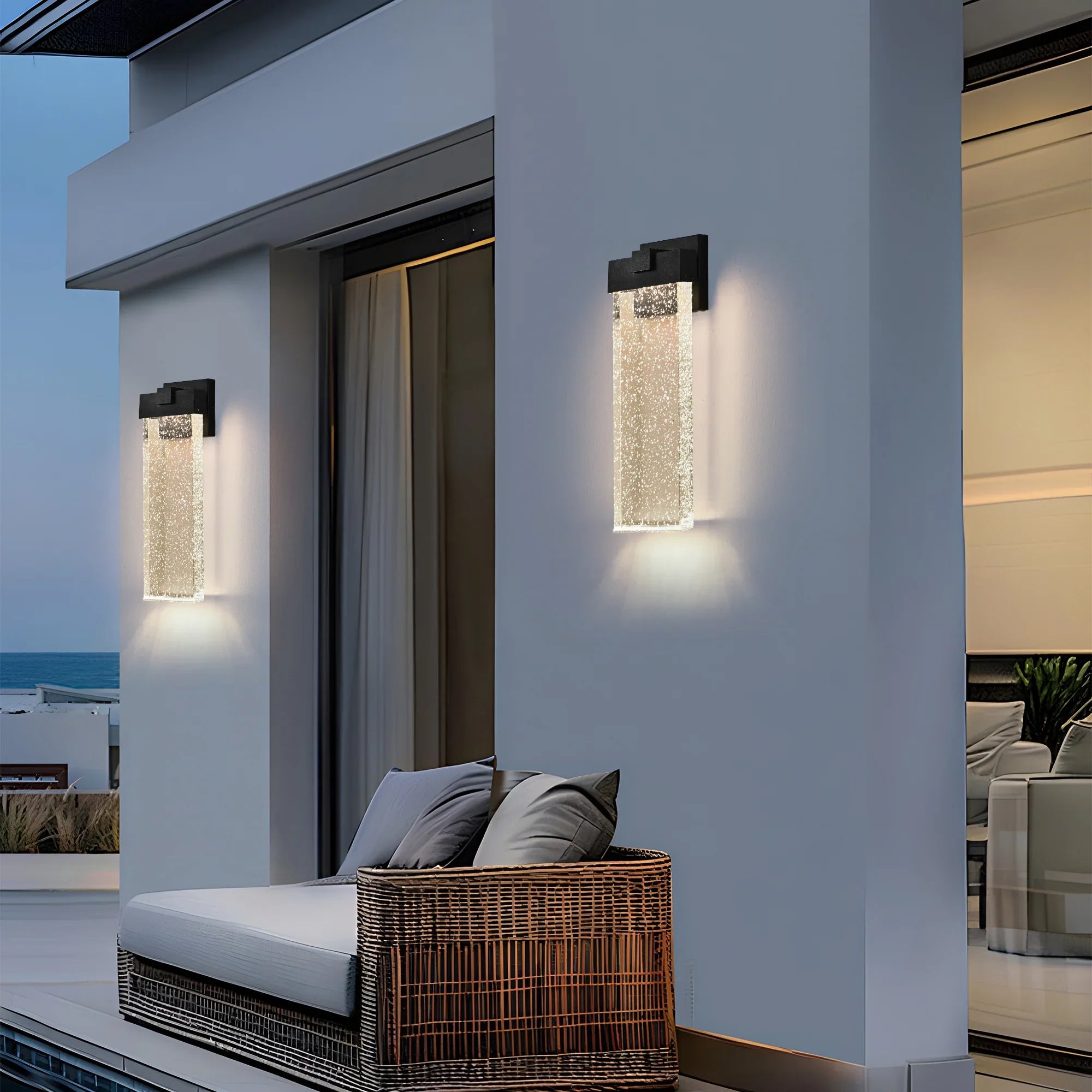 Modern Outdoor Wall Light Fixture Weatherproof LED Wall Sconce with Bubble Crystal Up and Down Lighting - okeli lights