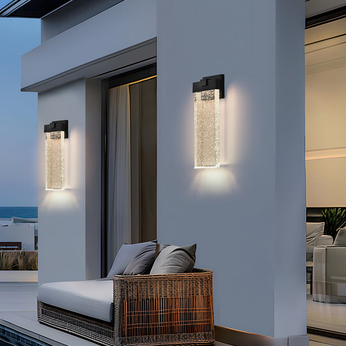 Modern Outdoor Wall Light Fixture Weatherproof LED Wall Sconce with Bubble Crystal Up and Down Lighting