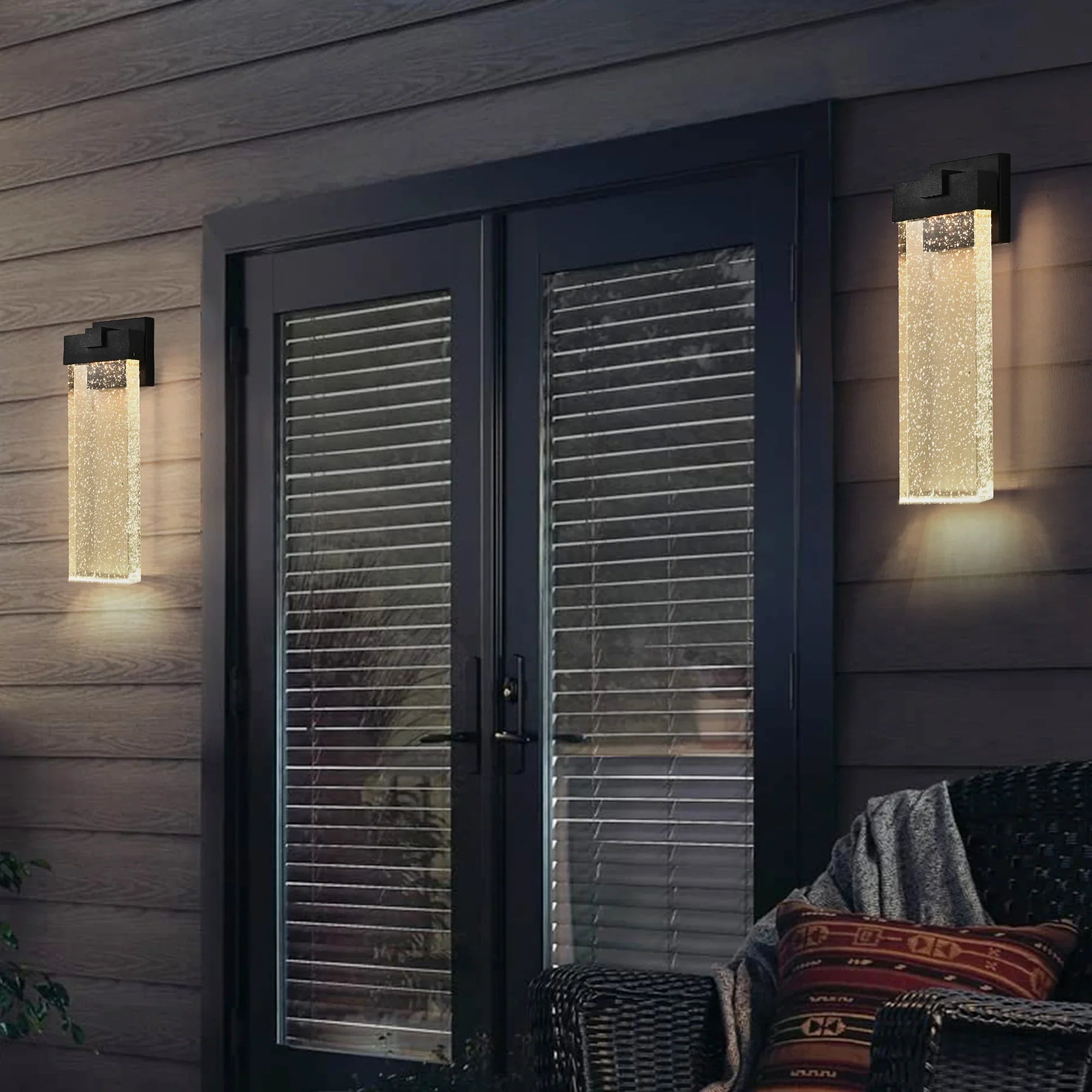 Modern Outdoor Wall Light Fixture Weatherproof LED Wall Sconce with Bubble Crystal Up and Down Lighting - okeli lights