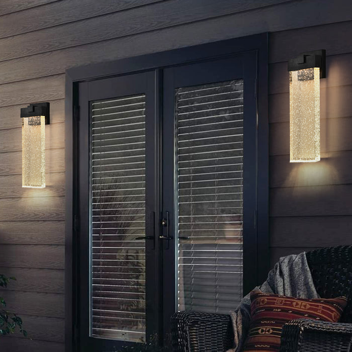 Modern Outdoor Wall Light Fixture Weatherproof LED Wall Sconce with Bubble Crystal Up and Down Lighting