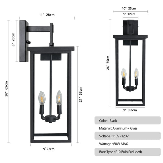 Outdoor Wall Lanterns Black Metal Frame Clear Glass Weatherproof Wall Sconces 4 E12 Bulb Socket - okeli lights