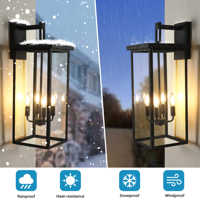Outdoor Wall Lanterns Black Metal Frame Clear Glass Weatherproof Wall Sconces 4 E12 Bulb Socket - okeli lights