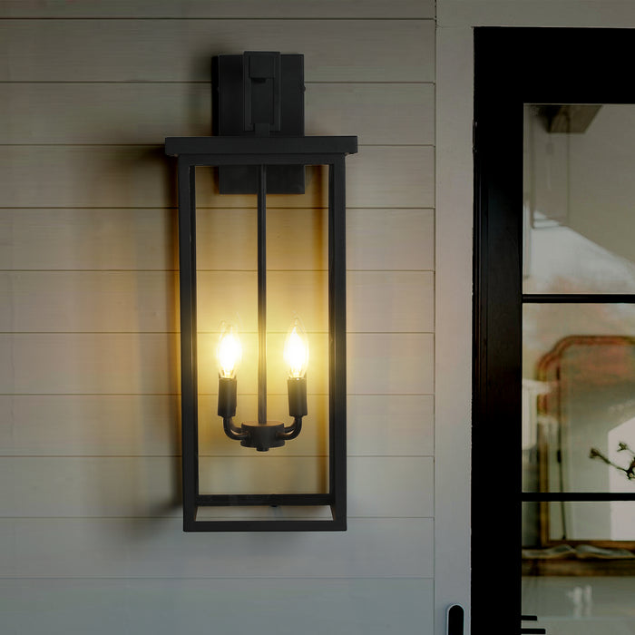 Outdoor Wall Lanterns Black Metal Frame Clear Glass Weatherproof Wall Sconces 4 E12 Bulb Socket - okeli lights