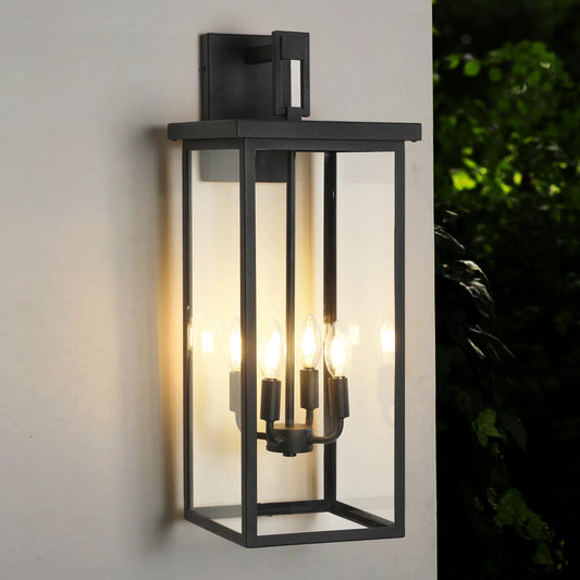 Outdoor Wall Lanterns Black Metal Frame Clear Glass Weatherproof Wall Sconces 4 E12 Bulb Socket - okeli lights