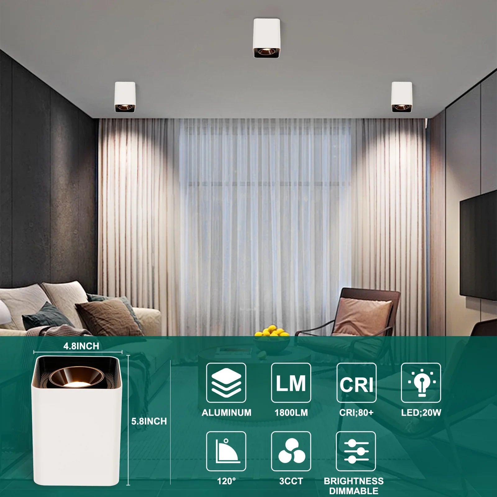 Modern LED Dimmable Ceiling Light Fixtures 20W 1300LM 2700K-6000K Cuboidal 3-pack - okeli lights