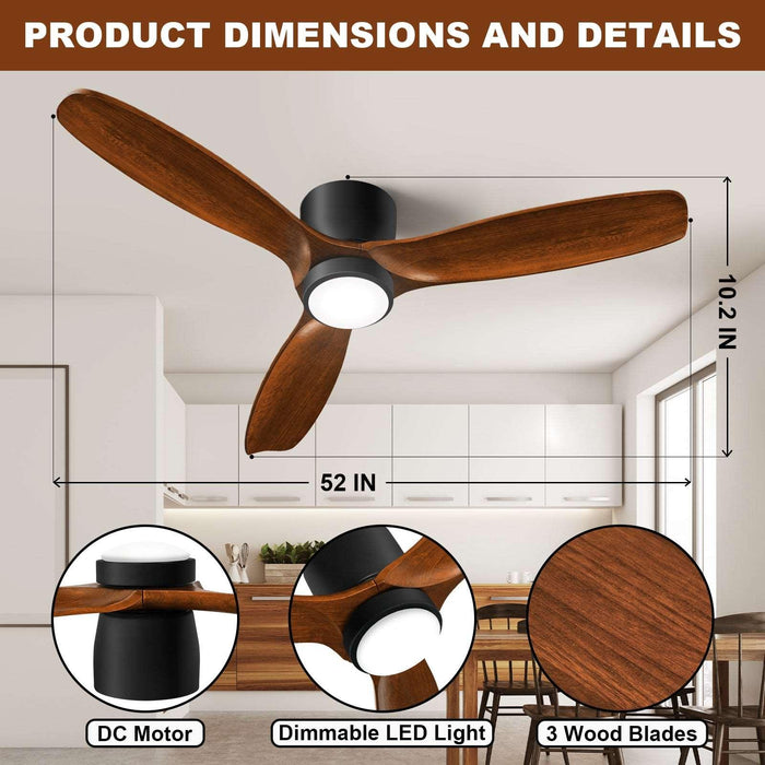 Ceiling Fan with Light Remote Control Reversible Noiseless DC Motor Low Profile - okeli lights