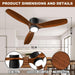 Ceiling Fan with Light Remote Control Reversible Noiseless DC Motor Low Profile - okeli lights