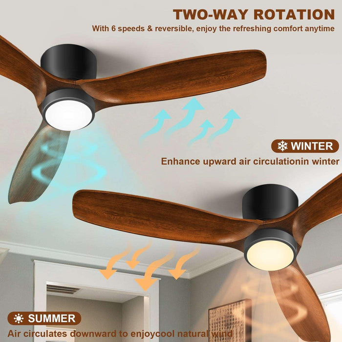 Ceiling Fan with Light Remote Control Reversible Noiseless DC Motor Low Profile - okeli lights