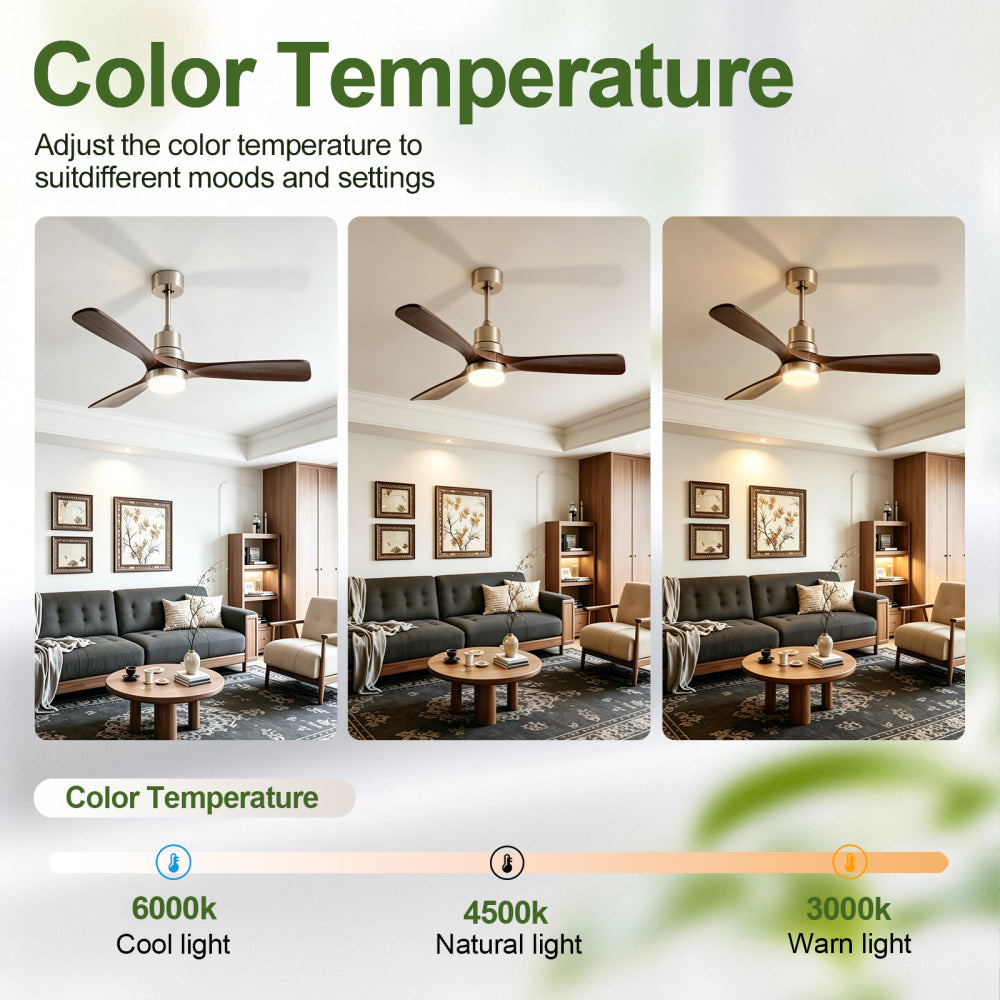 52-Inch Modern Ceiling Fan with Light, 3-Blade DC Motor Ceiling Fan with Remote Control, 6 Speeds, 3 CCT, Brushed Nickel & Black