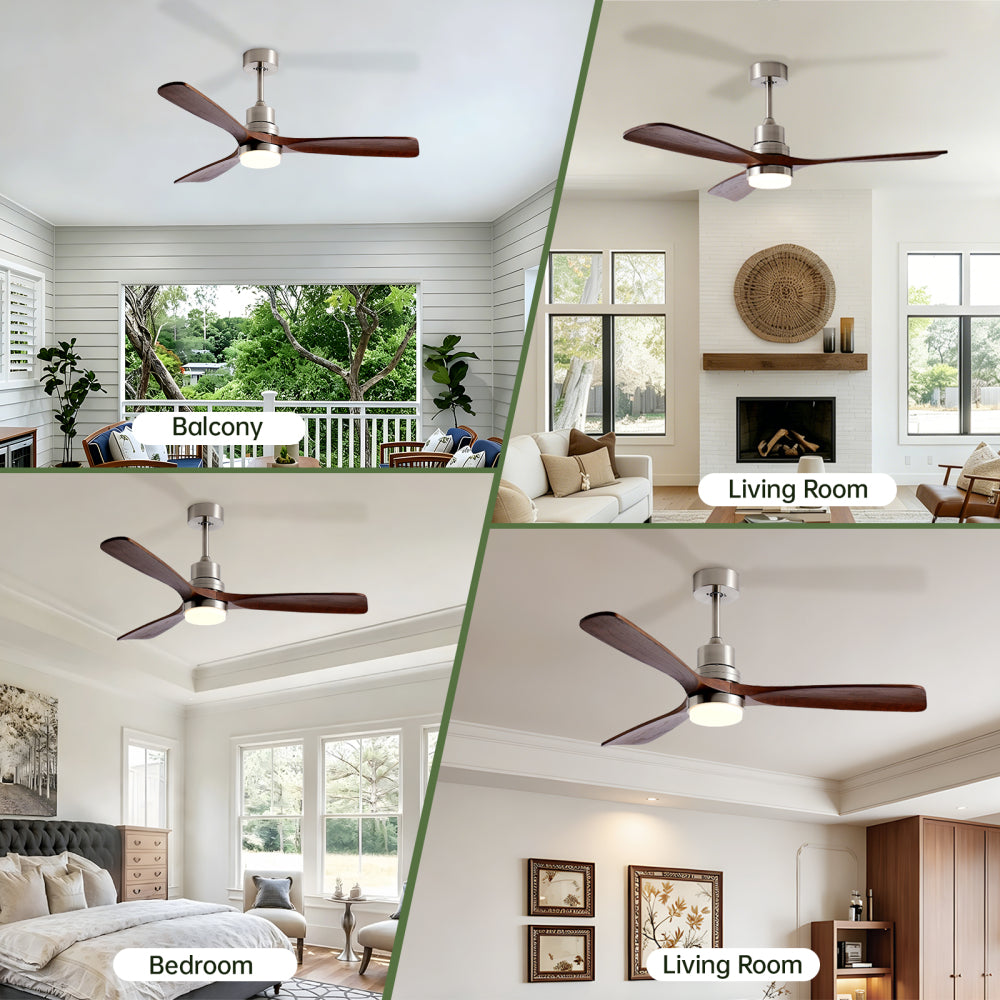 52-Inch Modern Ceiling Fan with Light, 3-Blade DC Motor Ceiling Fan with Remote Control, 6 Speeds, 3 CCT, Brushed Nickel & Black