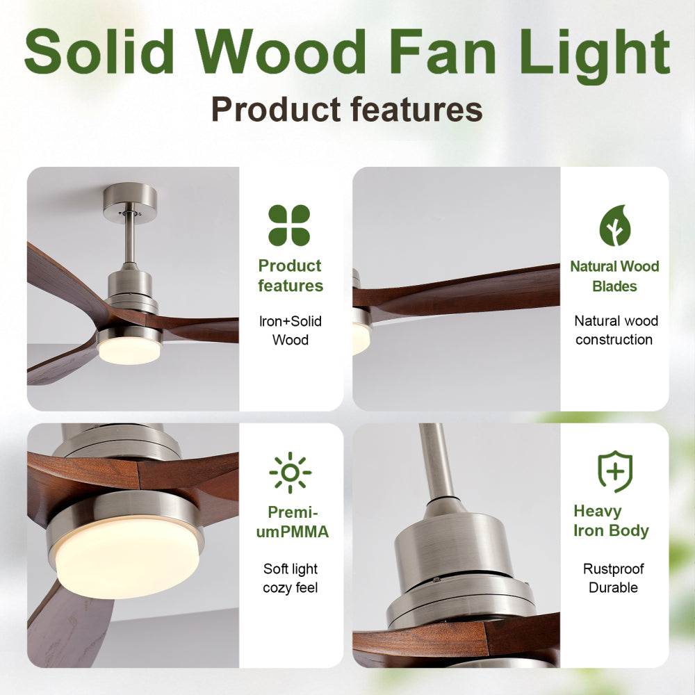 52-Inch Modern Ceiling Fan with Light, 3-Blade DC Motor Ceiling Fan with Remote Control, 6 Speeds, 3 CCT, Brushed Nickel & Black
