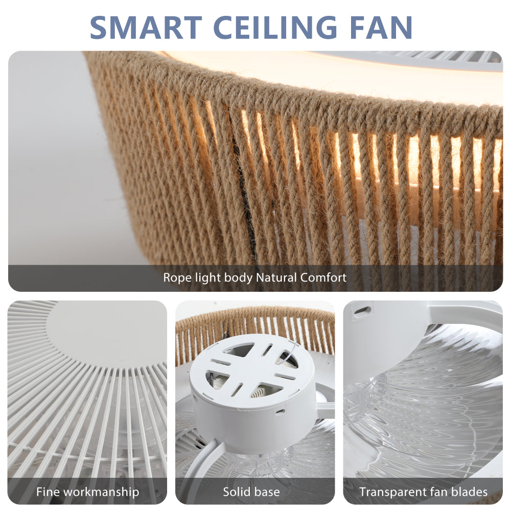 21" Boho Caged Ceiling Fan with Light, Remote Control, 6 Speeds, Reversible DC Motor, 3CCT Dimmable, Timer Function