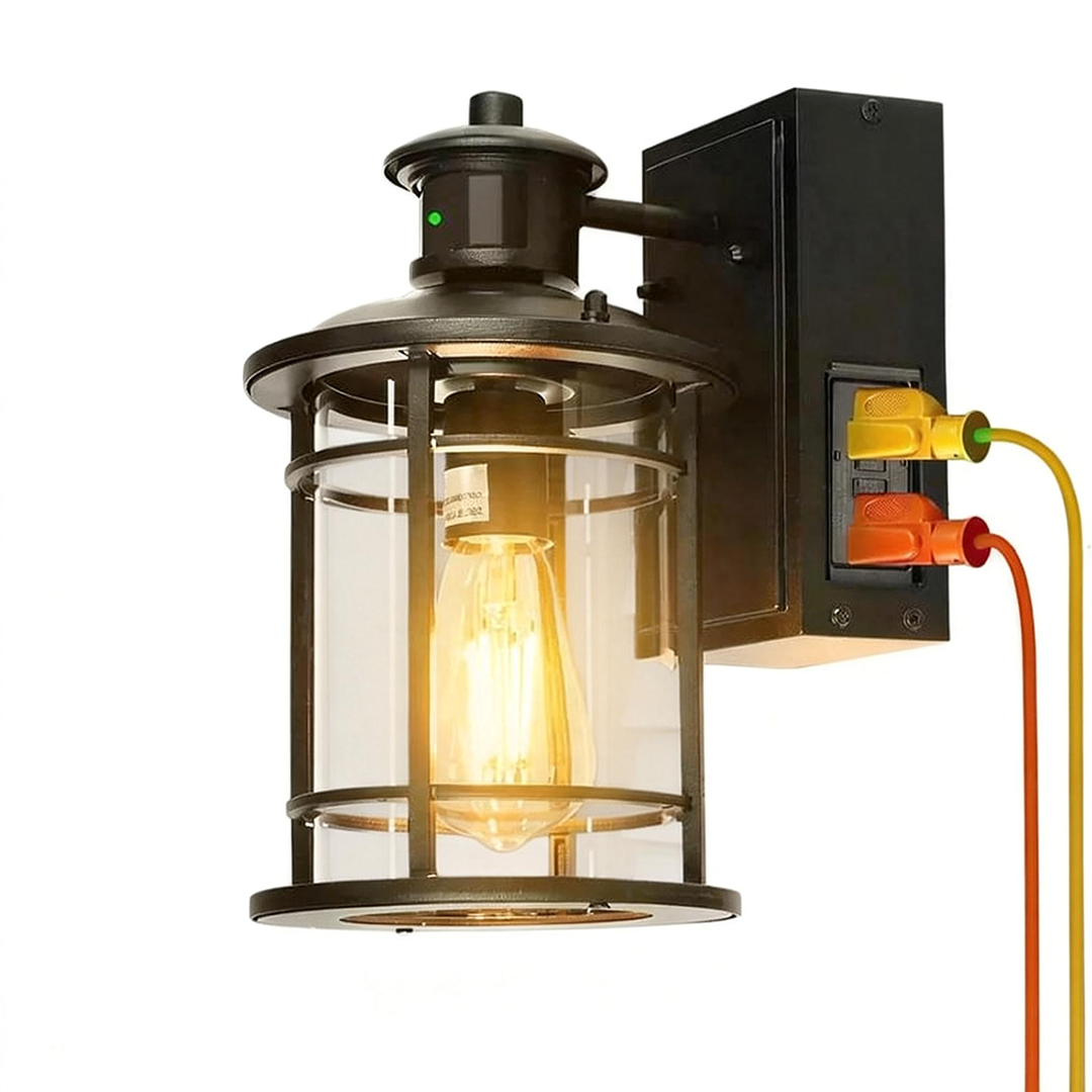 Porch Lights with GFCI Outlet, Dusk to Dawn Motion Sensor Outdoor Wall Lights