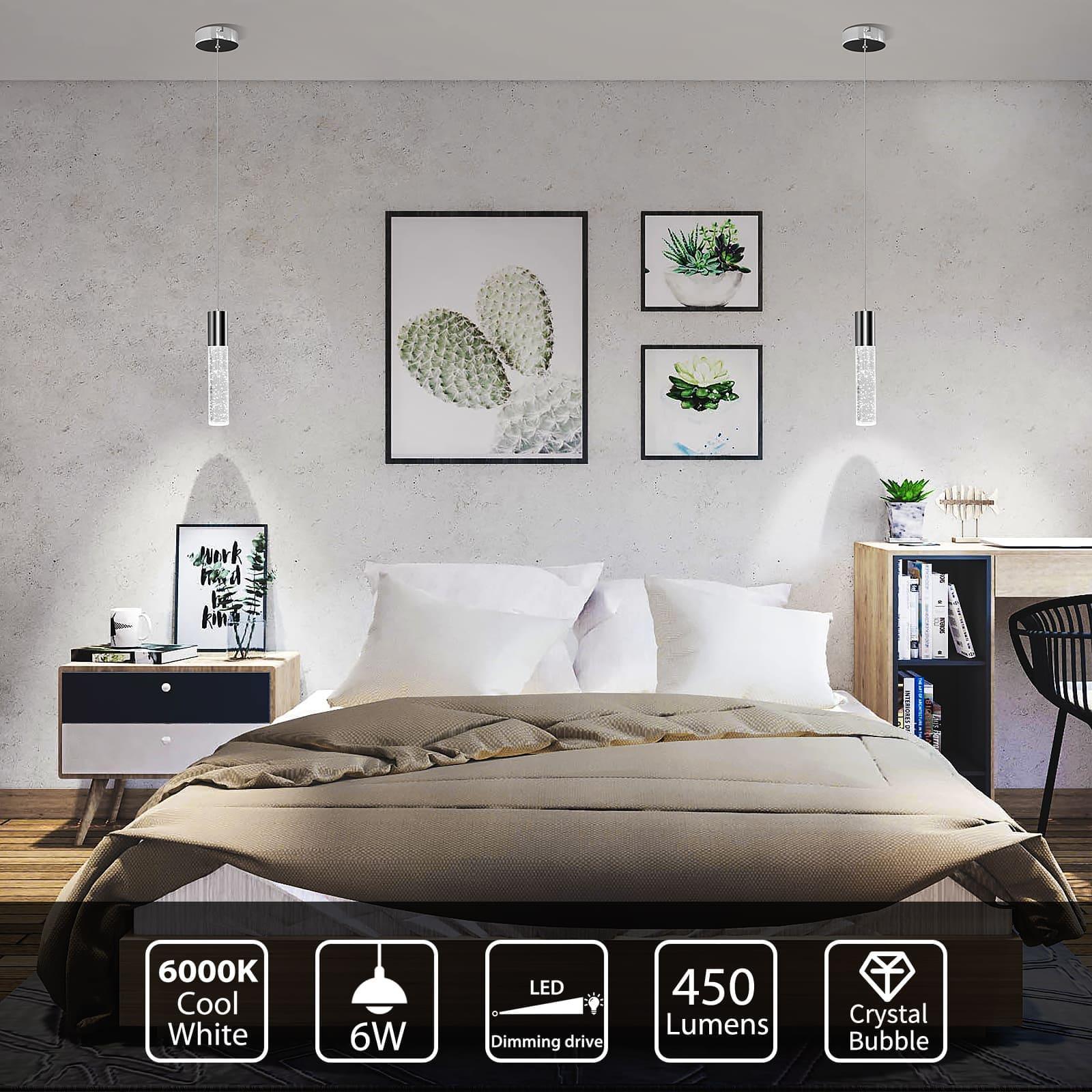 OKELI Modern Pendant Light, LED Bubble Crystal Kitchen Island Lights Fixtures, Chrome Mini Single 1-Pack - okeli lights