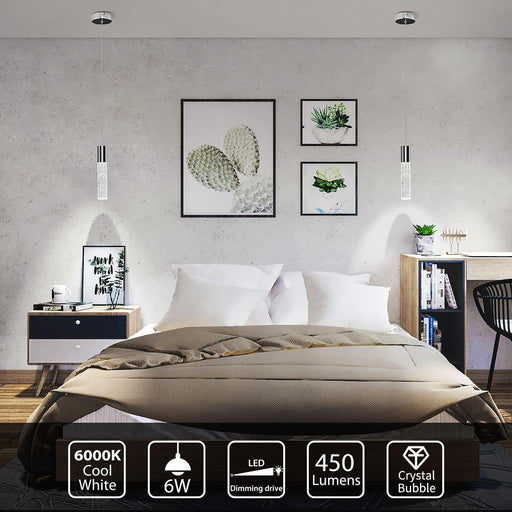 OKELI Modern Pendant Light, LED Bubble Crystal Kitchen Island Lights Fixtures, Chrome Mini Single 1-Pack - okeli lights