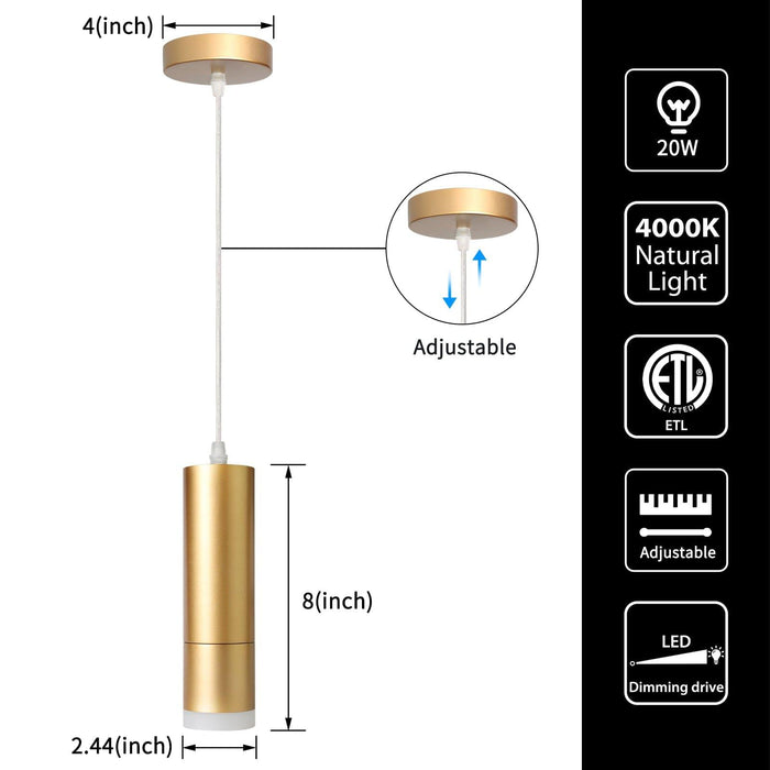 OKELI Gold LED Pendant Lights,Modern Mini Kitchen Island Lights Adjustable Focus 1 Pack - okeli lights