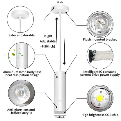 OKELI White Modern Pendant Lights LED Mini Kitchen Island Lights Adjustable Focus 1-Pack - okeli lights