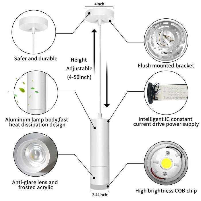 OKELI White Modern Pendant Lights,LED Mini Kitchen Island Lights Adjustable Focus 1 Pack - okeli lights